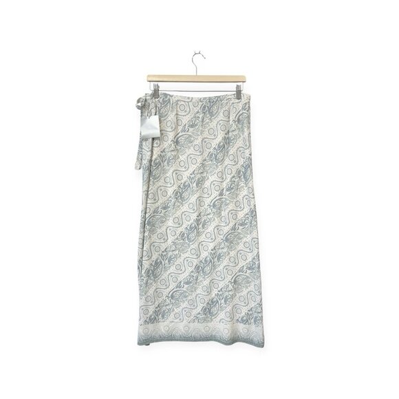 NWT VTG Liz Claiborne Paisley Wrap Maxi Skirt Size 12 Blue Cream - Picture 2 of 5